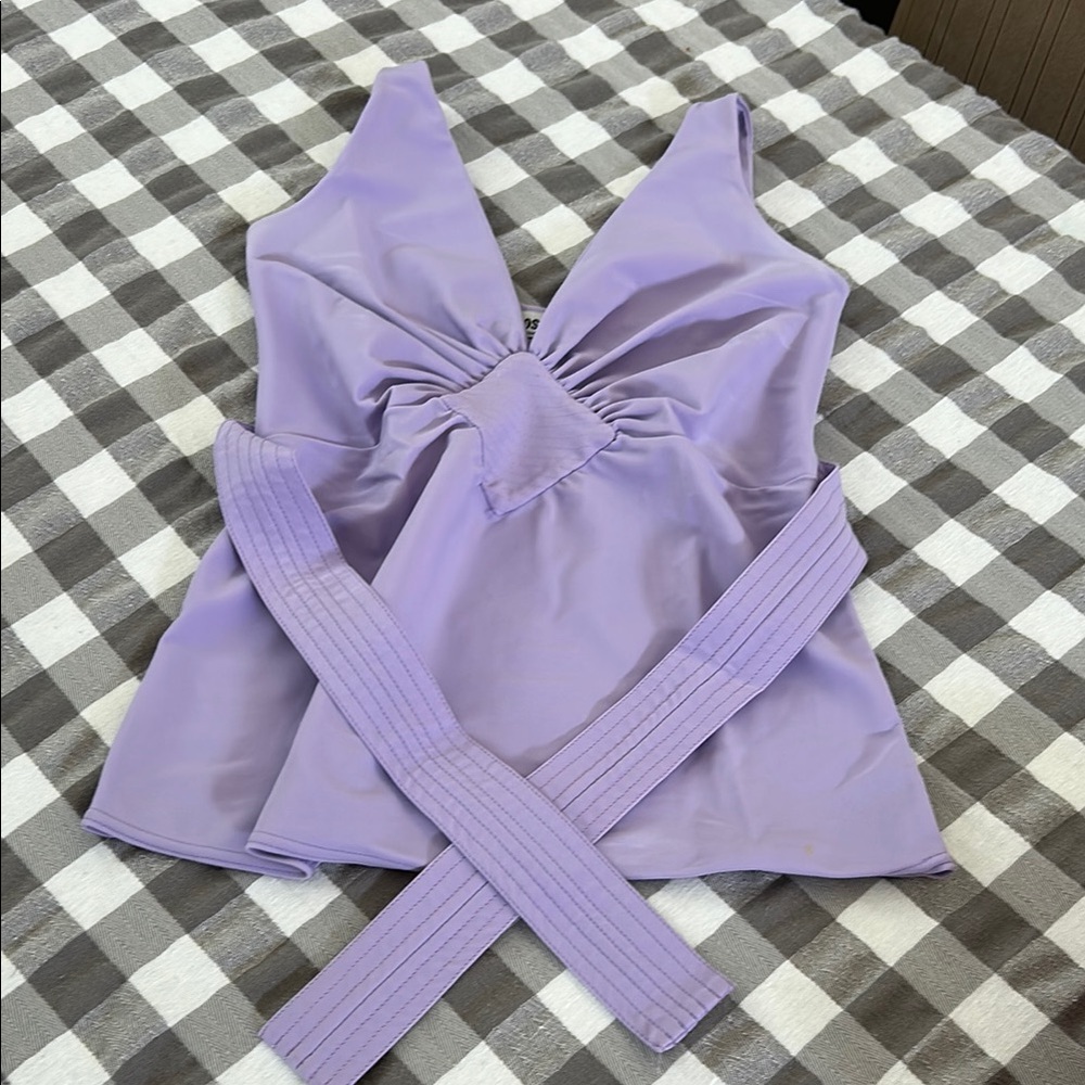 Purple Ruched Tie Front Sleeveless Tank Top